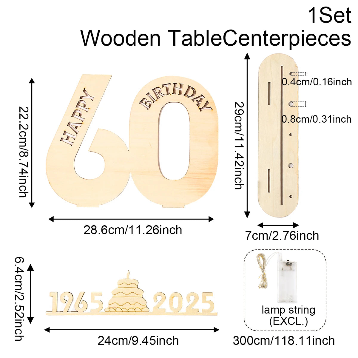 Décor de fête d'anniversaire en bois avec lumière LED, chiffres et lettres, fournitures de fête, faveurs pour adultes, 30 ans, 40 ans, 50 ans