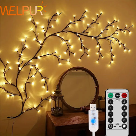 96LED branche d'arbre lampe chambre décoration murale saule vigne arbre bande lumineuse 8 Modes d'éclairage bricolage atmosphère lumière éclairage à la maison