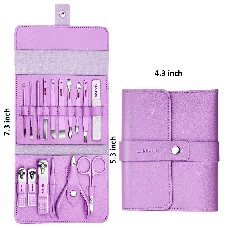 Ensemble de manucure professionnel 12/16 pièces, Kit complet de pédicure en acier inoxydable avec étui Portable en cuir, idée cadeau