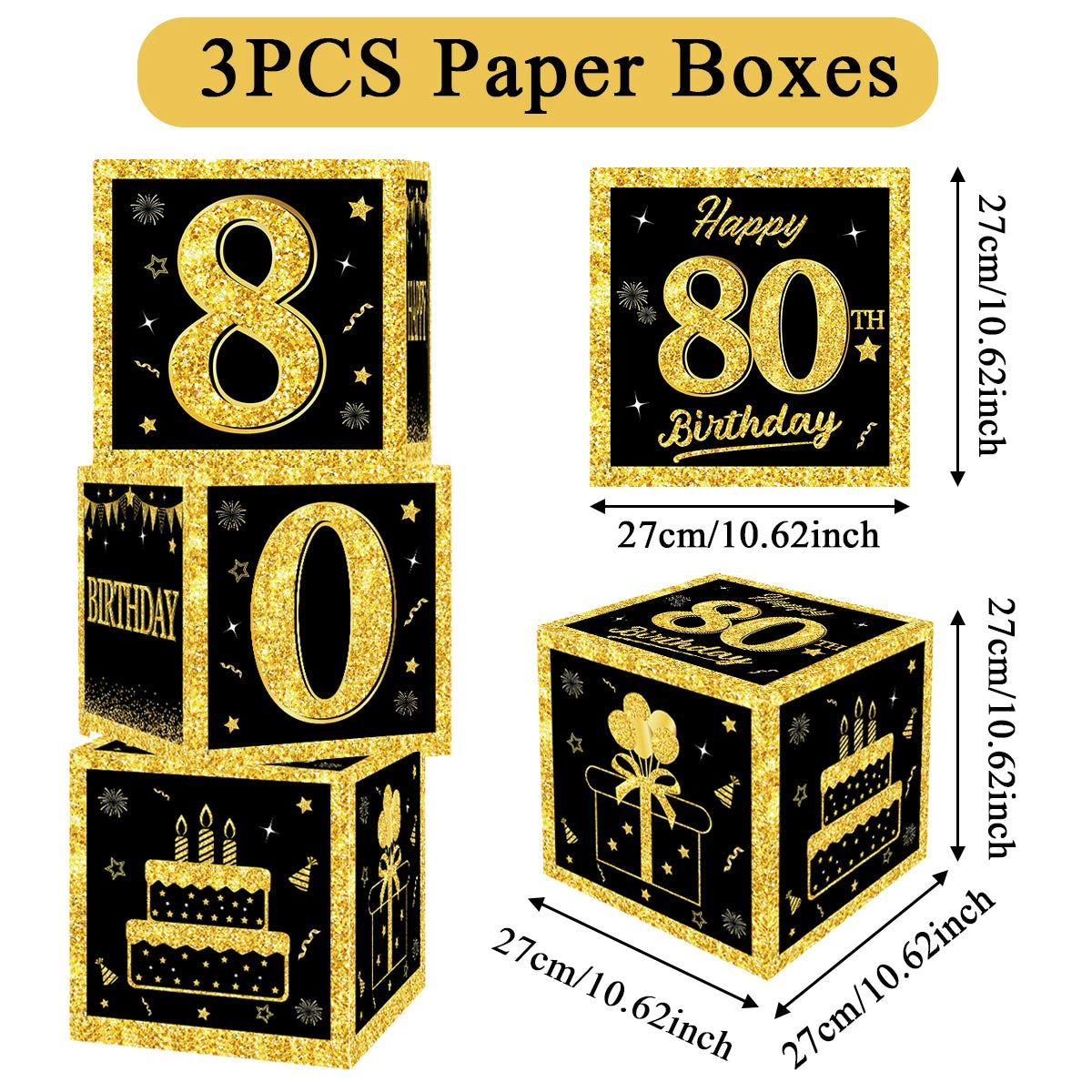 Boîte à chiffres noire et dorée pour décoration de fête d'anniversaire, fournitures pour enfant et adulte, 18, 30, 40, 50 ans