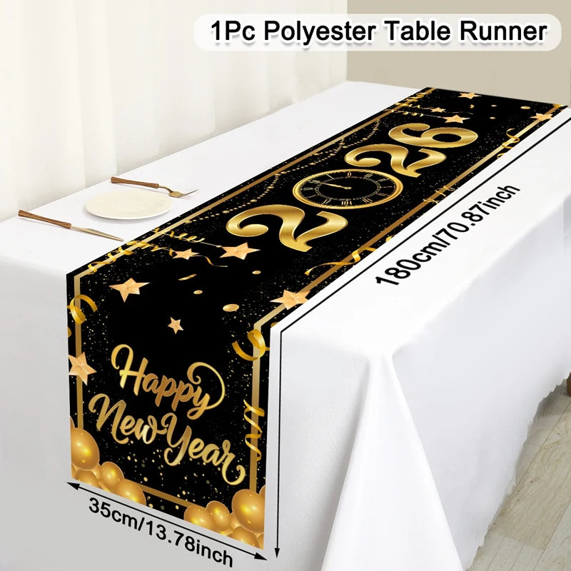 Chemin de Table bonne année 2026, feux d'artifice, Champagne, couverture de Table en Polyester pour fête du nouvel an, décorations de Table à manger