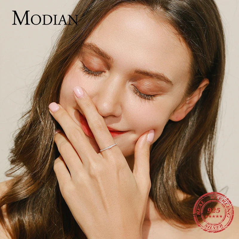 Modian 2021 réel - Simple carré clair CZ Bague charme couleur or