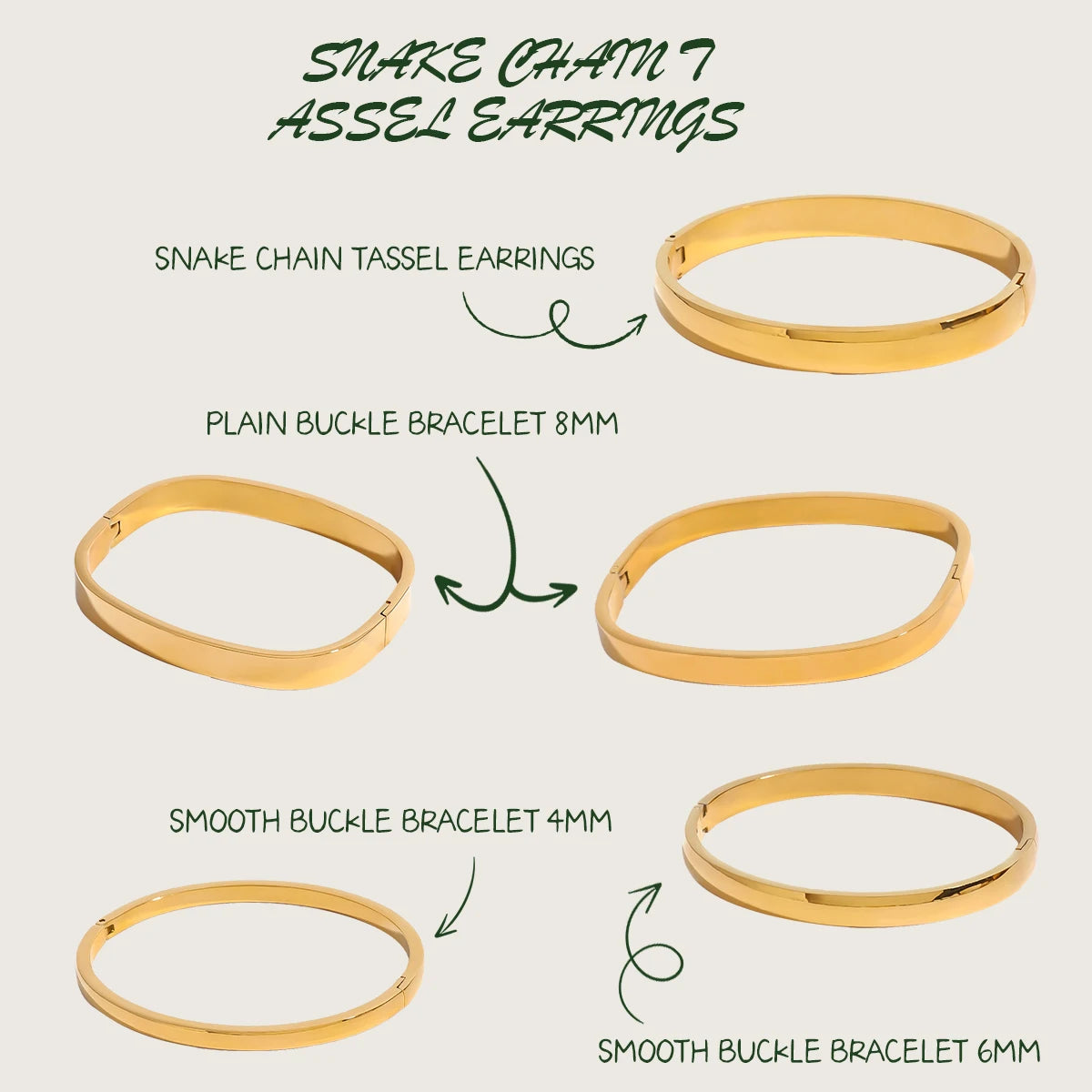 Acier lisse incurvé carré boucle lisse Bracelet manchette Bracelet Femme étanche antirouille