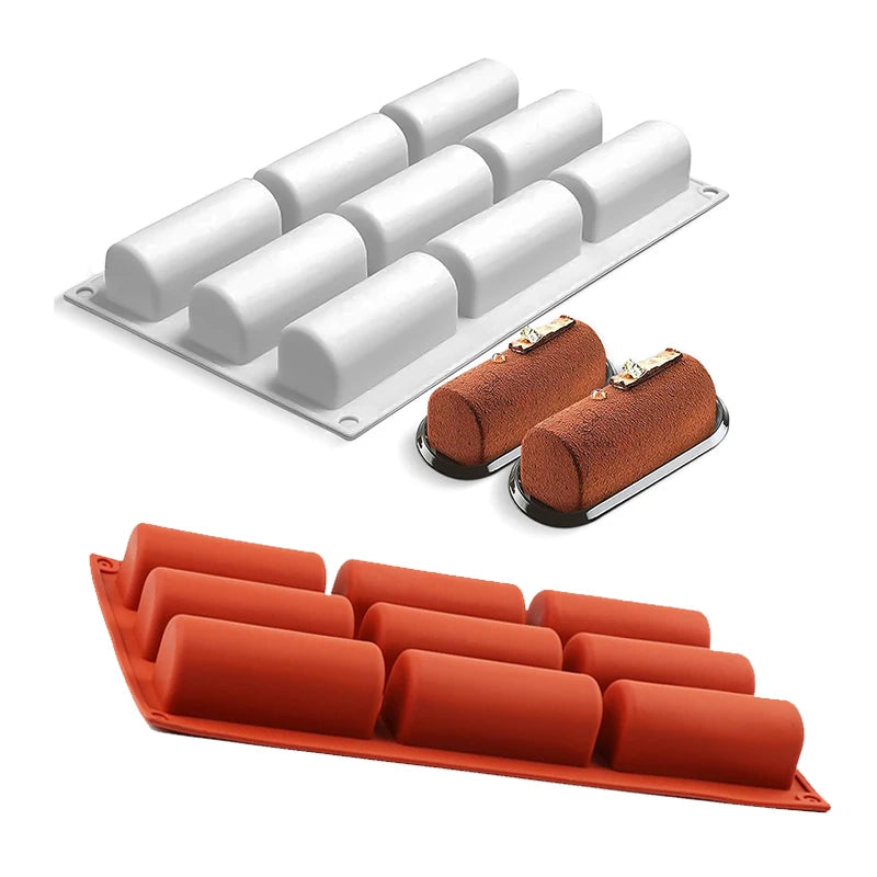 Moule à gâteau en rondins à 9 cavités, pour la cuisson du rouleau 3D, cylindre, pâtisserie, Dessert