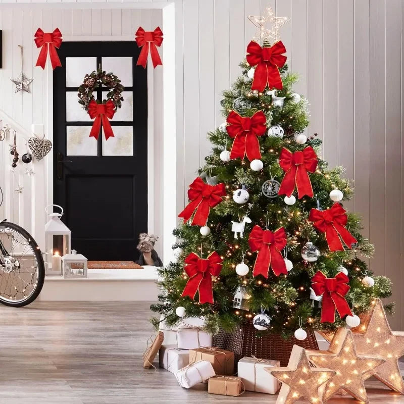 Ornements d'arc de noël, arbre de noël à paillettes, artisanat, guirlande de couronne de noël, ruban décoratif, nœuds brillants, décoration de noël