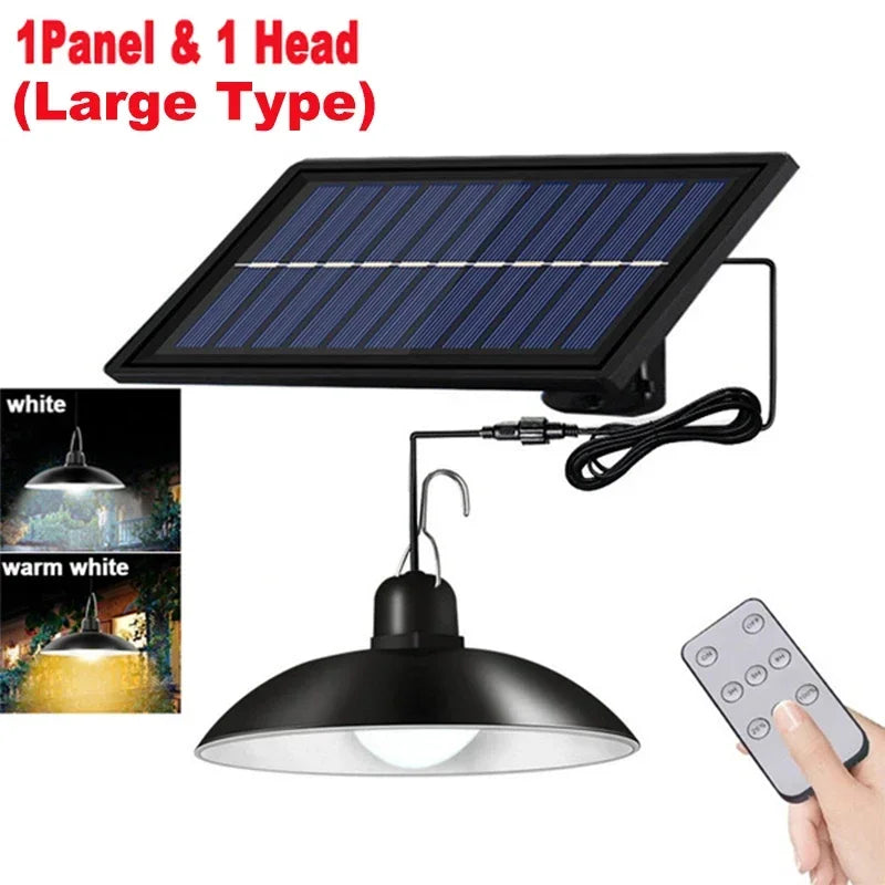 Lampe LED suspendue solaire d'extérieur, étanche, lustre à Double tête, décorations avec télécommande pour hangar intérieur, salle de grange