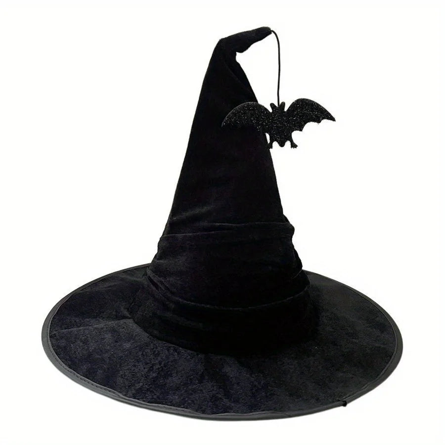 Chapeau de sorcière froissé pour Halloween, chapeau de sorcière en velours noir, costume de sorcière, accessoires de maquillage, décorations de chapeau