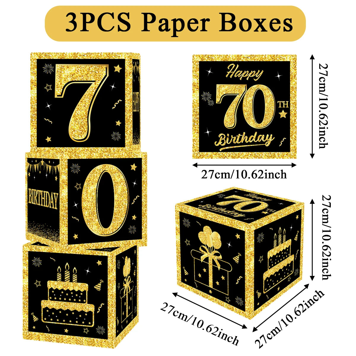 Boîte à chiffres noire et dorée pour décoration de fête d'anniversaire, fournitures pour enfant et adulte, 18, 30, 40, 50 ans