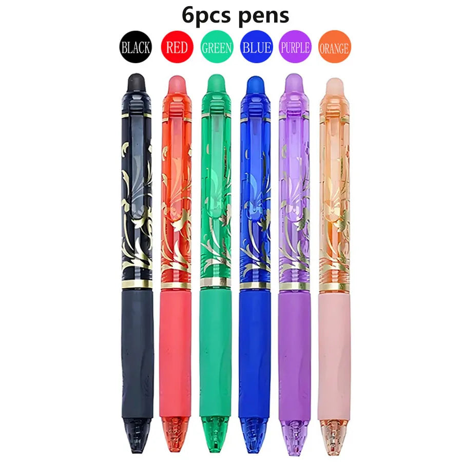 Ensemble de stylos gel effaçables, pointe fine de 0.5mm, stylo magique rétractable, grande capacité, adapté aux fournitures scolaires, 6 pièces, 12 pièces