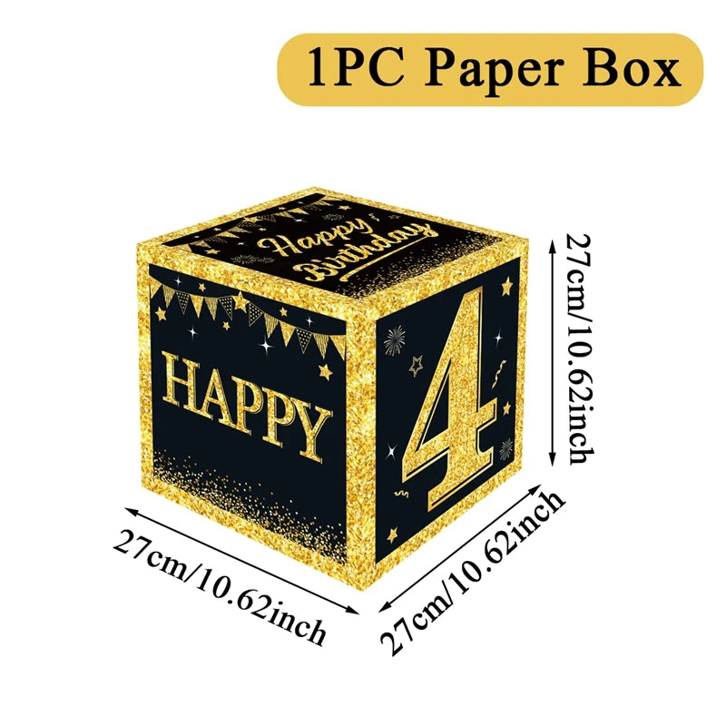 Boîte à chiffres noire et dorée pour décoration de fête d'anniversaire, fournitures pour enfant et adulte, 18, 30, 40, 50 ans