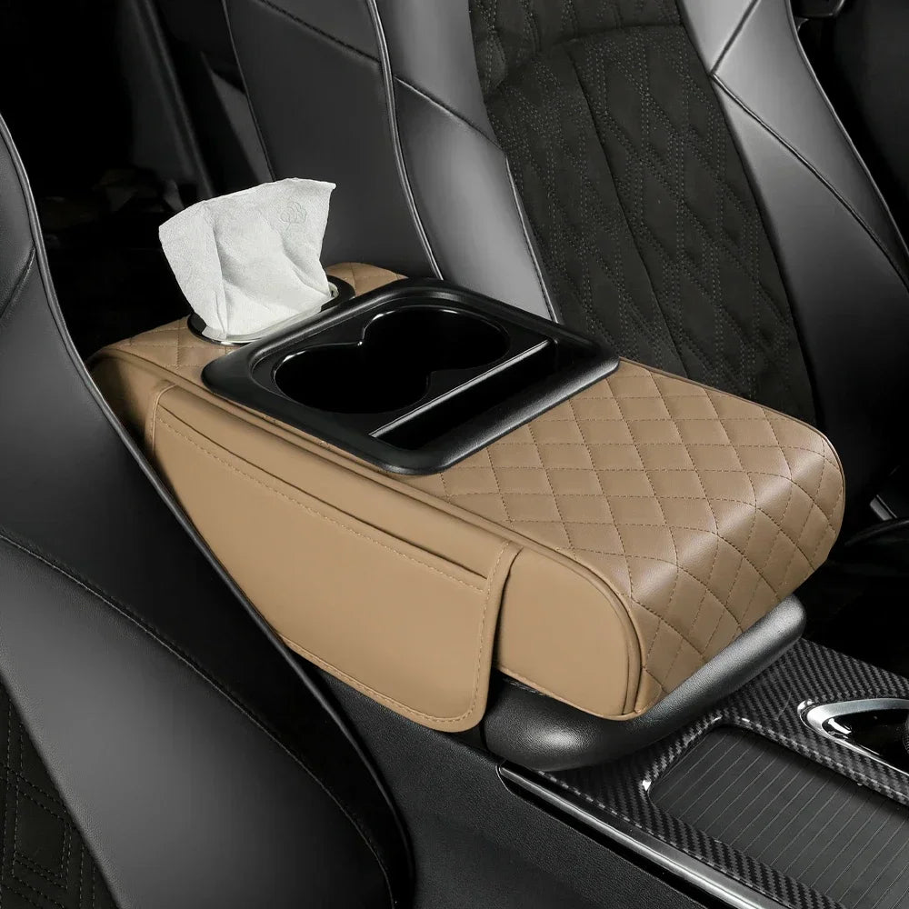 Boîte d'accoudoir de voiture 7.5cm, coussin de hauteur épais, coussin de repose-bras avec porte-gobelet en tissu de poche, Support de coude en coton à mémoire de forme, coussin de hauteur