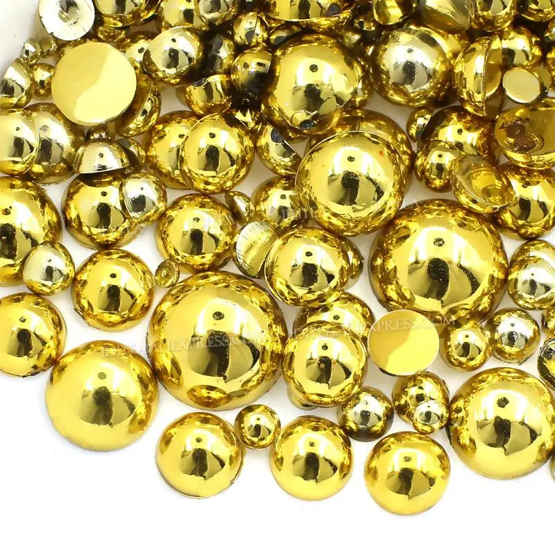 Perles semi-rondes brillantes dorées et argentées de 2 à 10 mm, imitation perle