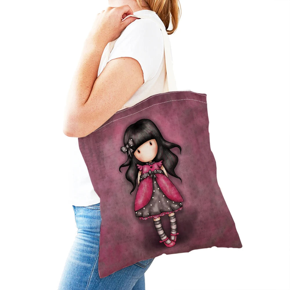 Conte de fées monde belle enfant cadeau sacs à provisions mignon dessin animé fille Double impression réutilisable toile Shopper sac dame sac à main fourre-tout