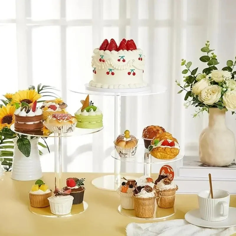 Support à gâteaux rond Transparent en acrylique