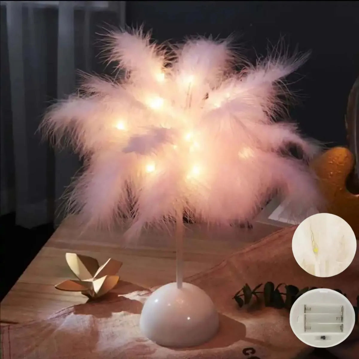 Lampe de table LED au design plume pour enfants, alimentée par batterie, portable et idéale pour une décoration de chambre à coucher pour toutes les occasions, 1 pièce