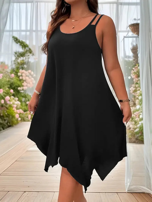 Grande taille femmes solide à bretelles ourlet asymétrique t-shirt robe mi-longue dames sans manches décontracté ample vacances d'été robe d'été XL-5XL