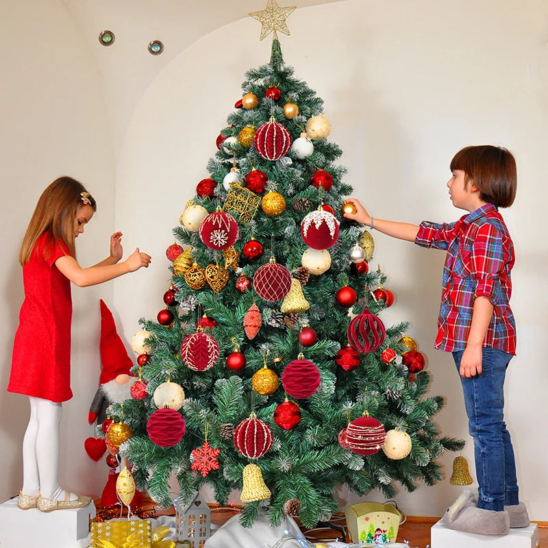 Ornements de boule de Noël rouge vin, paillettes scintillantes, velours, arbre de Noël 8cm, 4 pièces par boîte