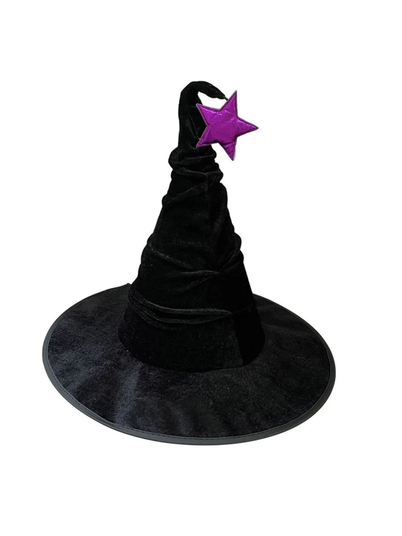 Chapeau de sorcière froissé pour Halloween, chapeau de sorcière en velours noir, costume de sorcière, accessoires de maquillage, décorations de chapeau