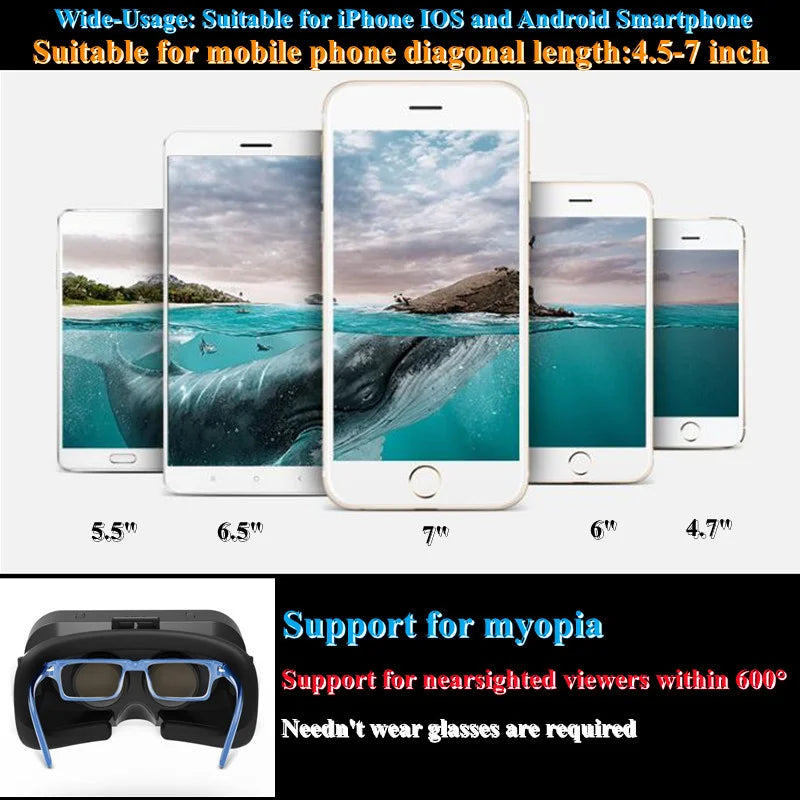 Kendecon Viar-Lunettes de réalité virtuelle 3D, lentilles de casque, casque intelligent pour smartphone, téléphone portable