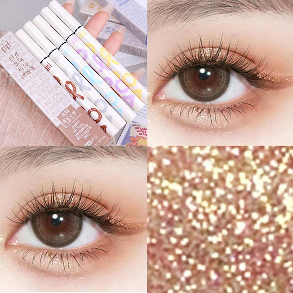Crayon Eyeliner Liquide Nacré Mince, 6 Couleurs, 3 en 1, Brcorporelle, Ver à Soie, Bâton d'Ombre à Paupières, Lisse et Durable, Maquillage Eyeliner Pailmétrage