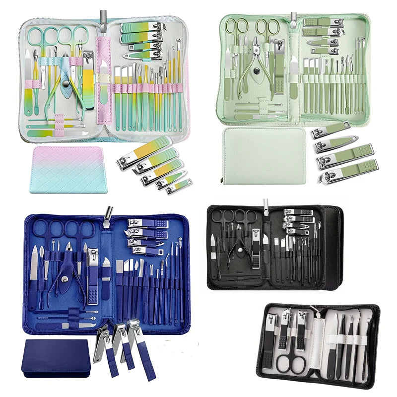 Ensemble d'outils de manucure coupe-ongles 30 pièces, avec étui de voyage Portable, pinces à cuticules et Kit de coupe, coupe-ongles professionnel