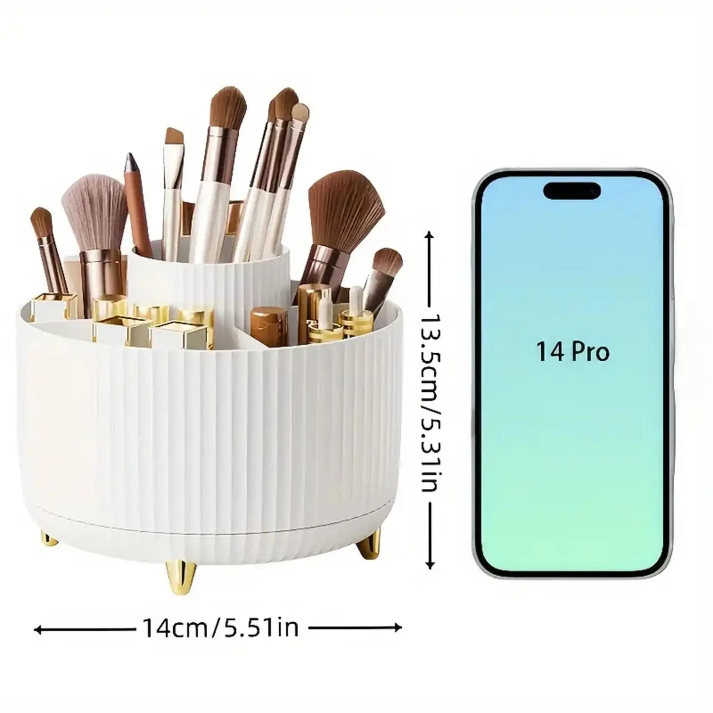 360 °   Organisateur de maquillage rotatif – 1 rangement de cosmétiques en plastique avec 5 compartiments – Support multifonctionnel pour pinceaux