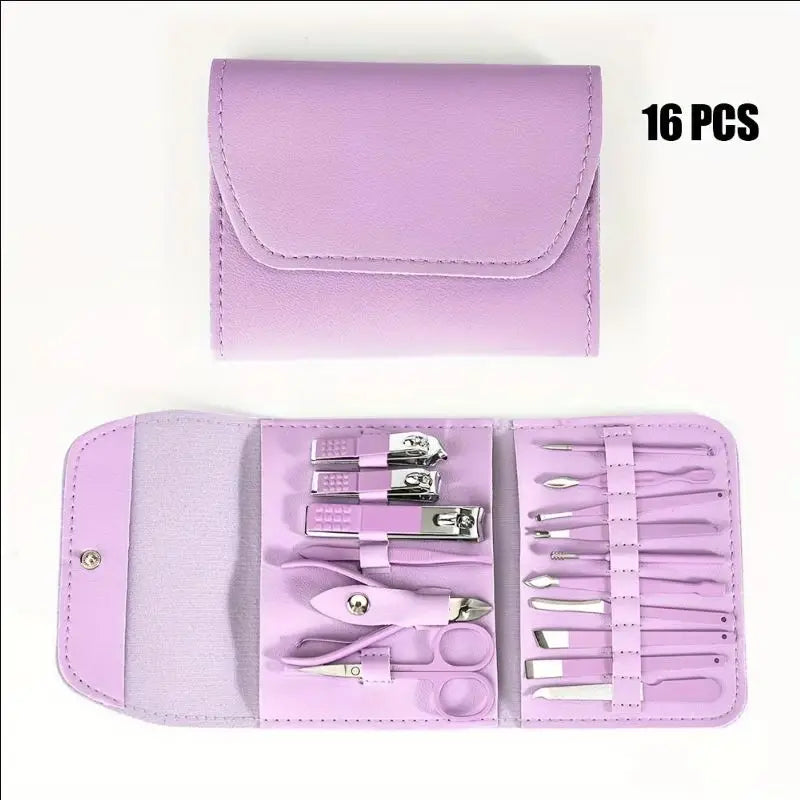 Kit de toilettage des ongles de qualité supérieure, 16 pièces, pour la maison, tondeuses en acier inoxydable, ensemble de pédicure et étui de voyage inclus, ensemble de manucure