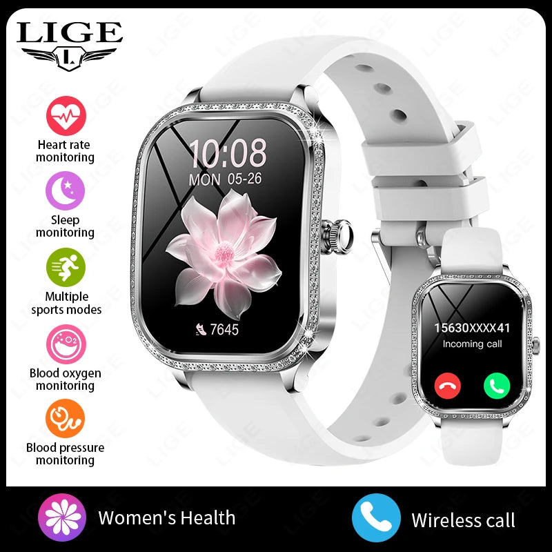 LIGE Montres intelligentes pour femmes étanche Bluetooth appel Fitness Tracker Smartwatch Mujer montre numérique pour femme moniteur de fréquence cardiaque fréquence cardiaque/moniteur de sommeil/podomètre/calories