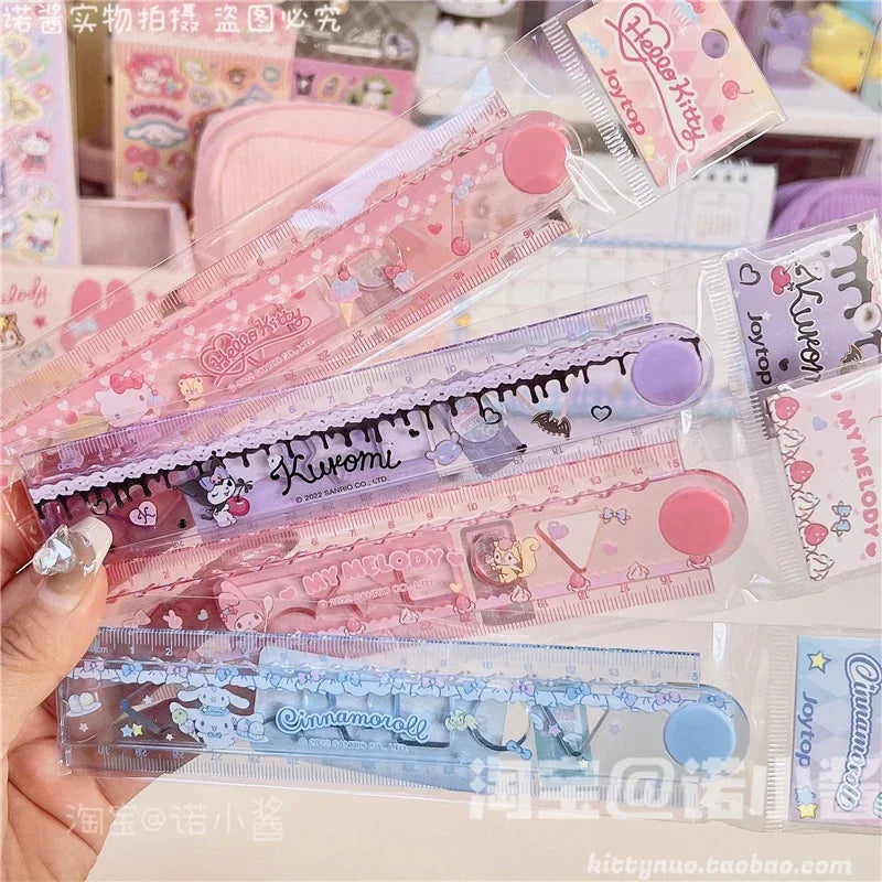 Kawaii Hello Kitty ma mélodie Kuromi 30Cm dessin animé échelle en plastique étudiant papeterie Anime Sanrio fille coeur mignon règle rétractable