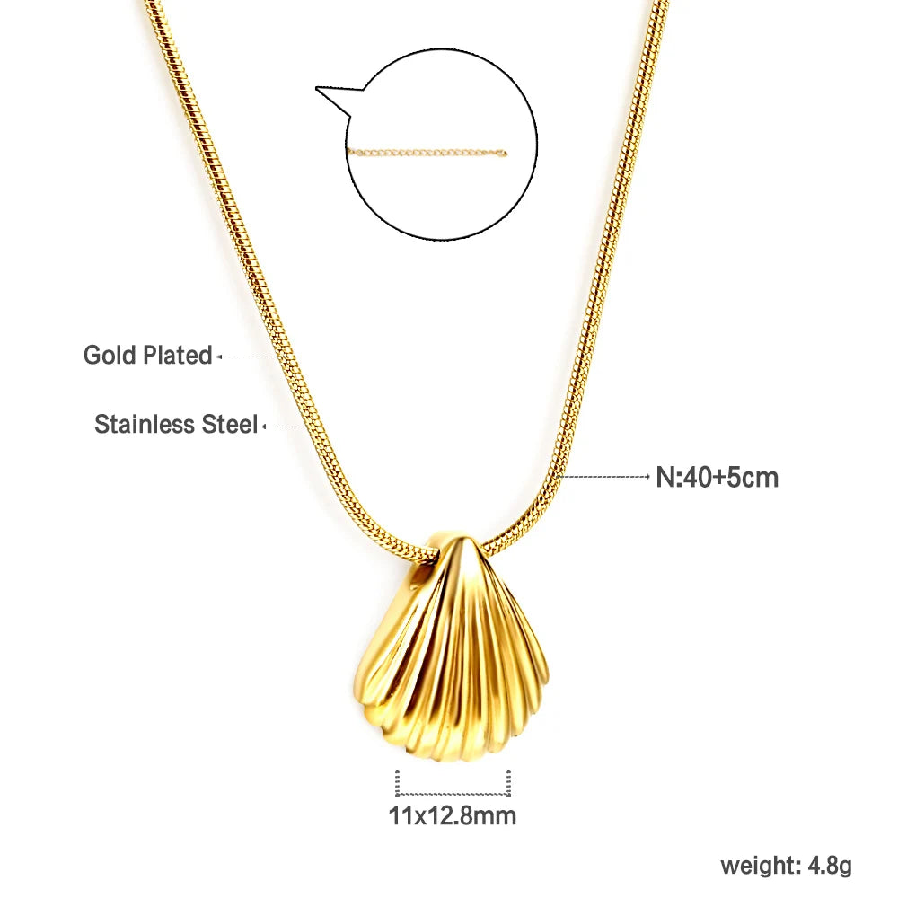 LUXUKISSKIDS Vintage coquille forme pendentif colliers filles/femmes bijoux en acier mode Couple chaîne collier ras du cou