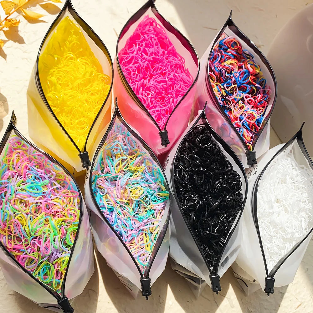 Lot de 500/1000/2000 élastiques à cheveux jetables colorés pour filles, serre-têtes pour queue de cheval, accessoires pour cheveux