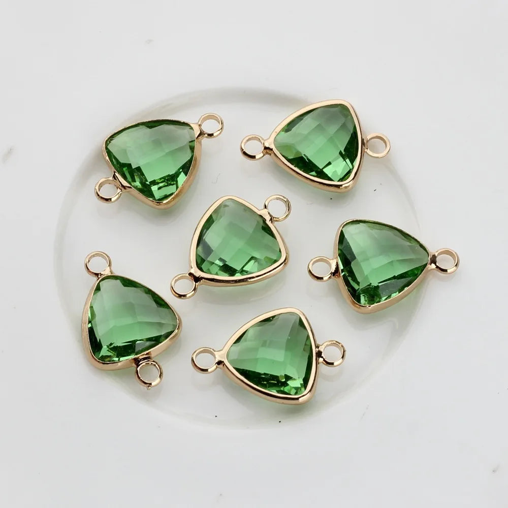 Breloques en verre de cristal, connecteurs à Double trou en cuivre, pendentif en pierre de naissance en verre, 12 pièces/lot, 12x19mm, pour accessoires de bijouterie à faire soi-même