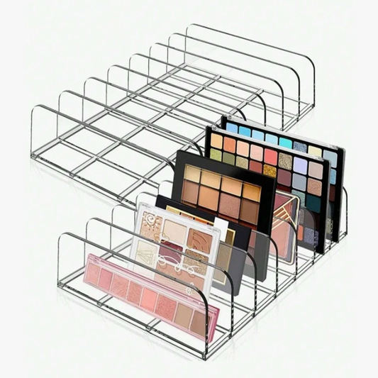 7-Compartment Transparent Makeup Organizer for Eyeshadow Palette and Cosmetics, Vanity Table and Bathroom Countertop Storage Box