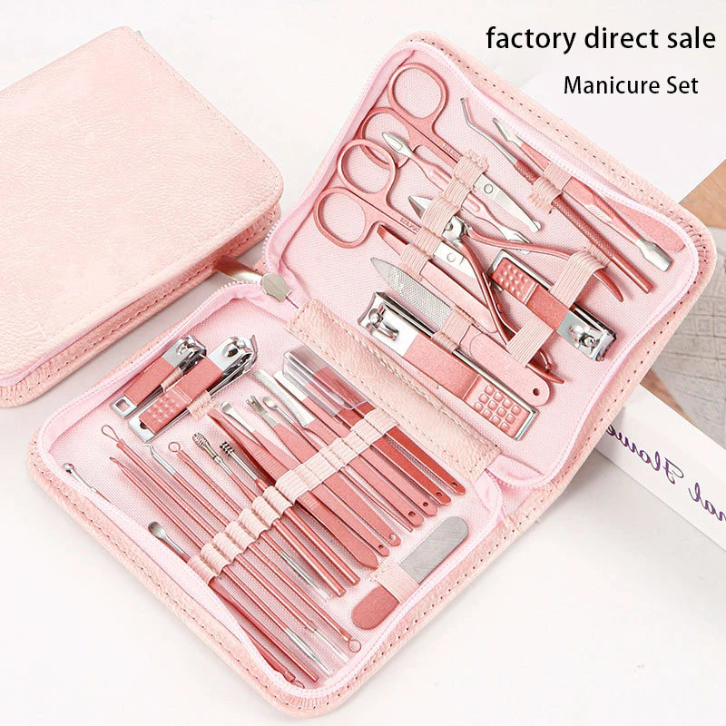 Ensemble d'outils de manucure coupe-ongles 30 pièces, avec étui de voyage Portable, pinces à cuticules et Kit de coupe, coupe-ongles professionnel