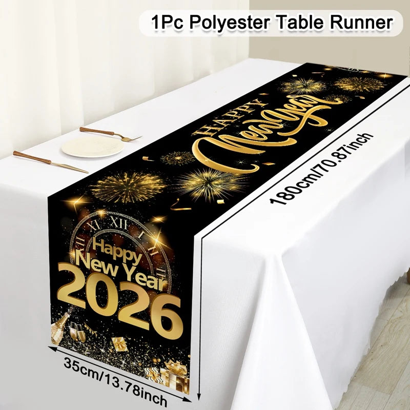 Chemin de Table bonne année 2026, feux d'artifice, Champagne, couverture de Table en Polyester pour fête du nouvel an, décorations de Table à manger