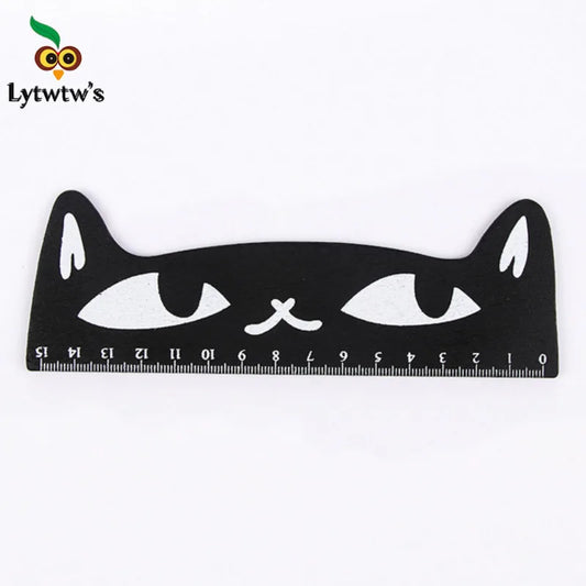 1 pièces Lytwtw's mignon Kawaii chat noir chaton règle droite outils en bois dessin animé couture dessin bureau école papeterie fournitures