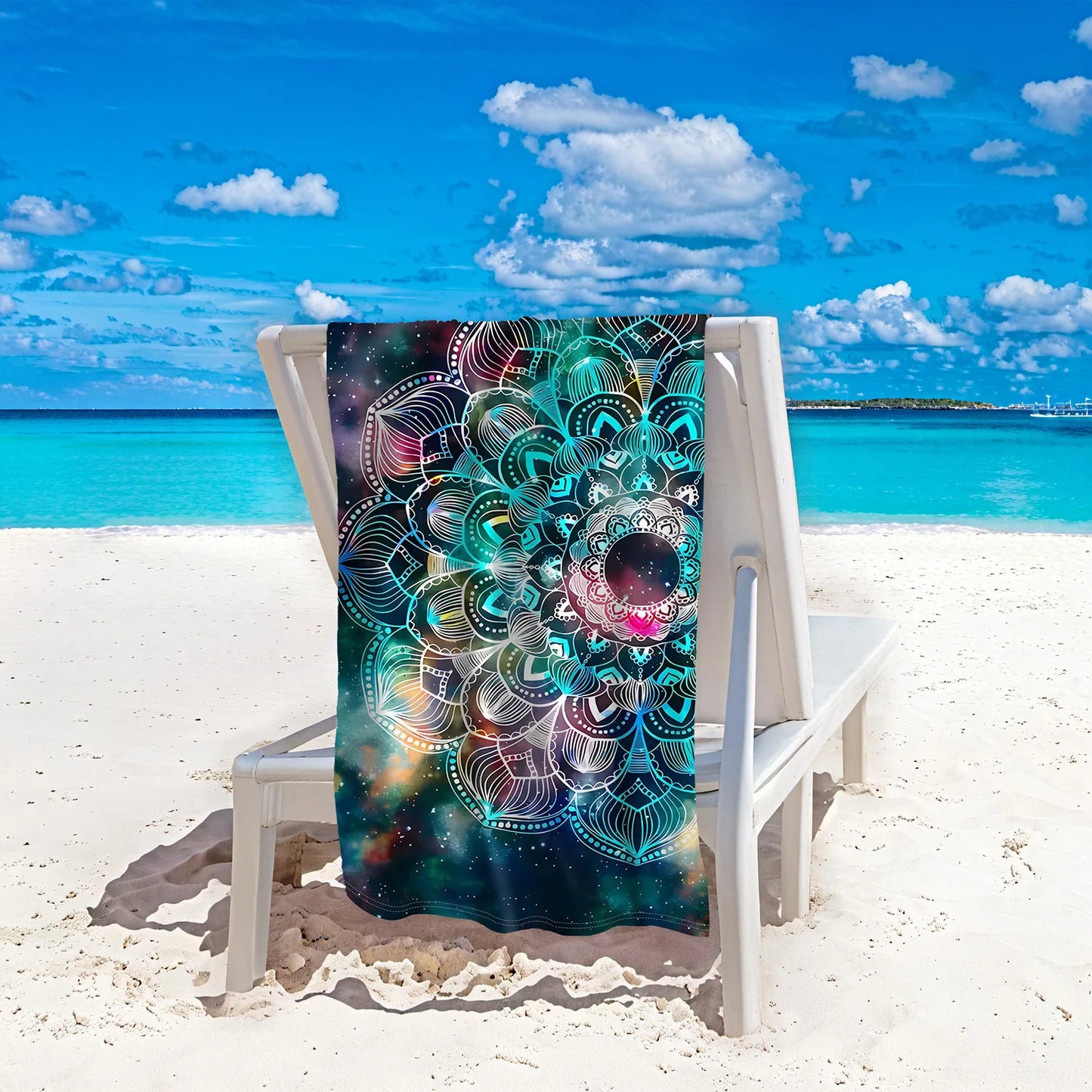Serviette de plage imprimée numériquement Mandala, absorbant l'eau, séchage rapide, microcarence de natation, carré antistatique