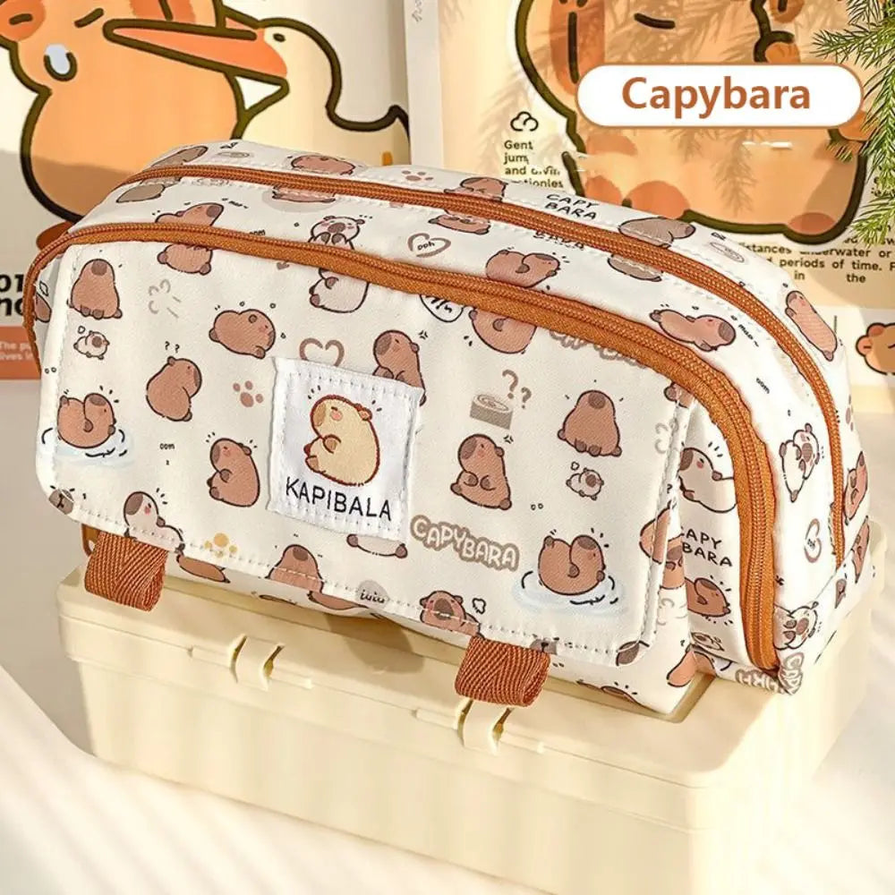INS Capybara – sac à stylos à quatre couches de grande capacité, trousse à crayons de dessin animé mignon, organisateur de papeterie