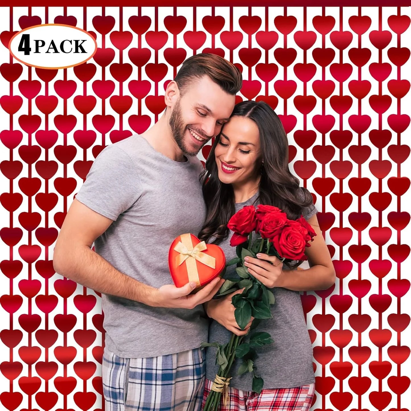 4 paquets 39x79 pouces rouge coeur forme guirlandes feuille frange rideau saint valentin