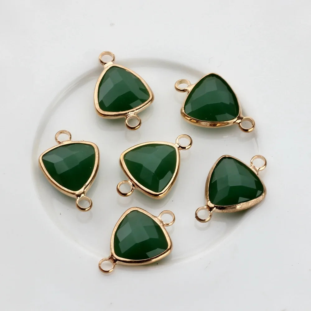 Breloques en verre de cristal, connecteurs à Double trou en cuivre, pendentif en pierre de naissance en verre, 12 pièces/lot, 12x19mm, pour accessoires de bijouterie à faire soi-même