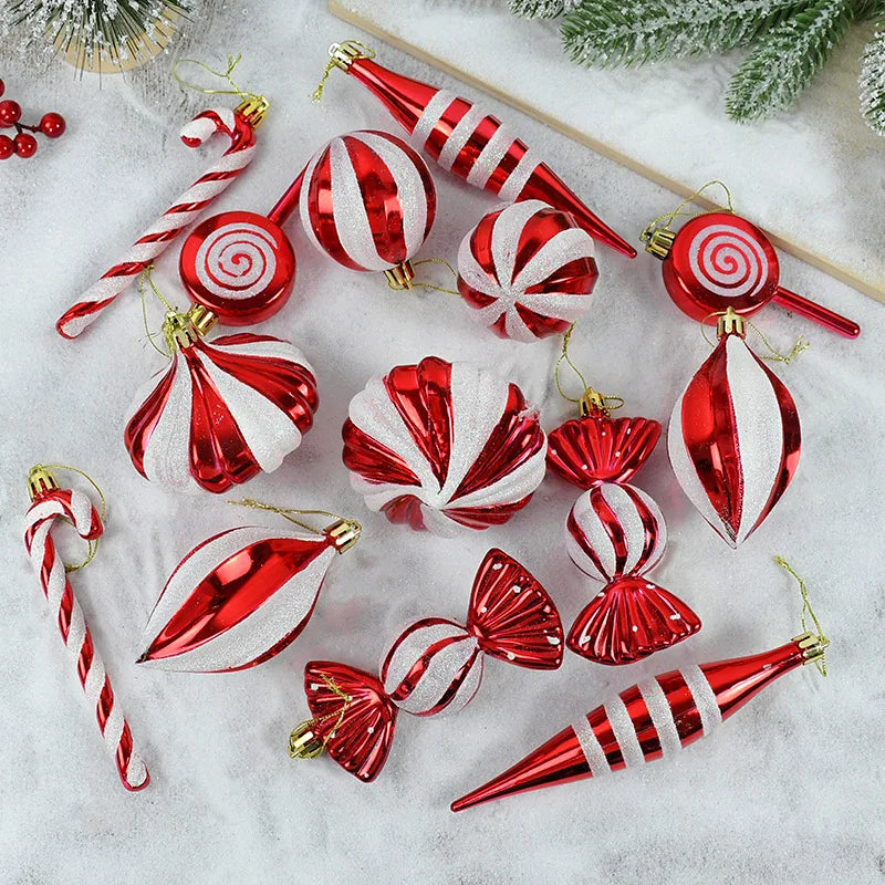 Décoration d'Arbre de Noël Rouge Blanc, Sucettes, Bonbons