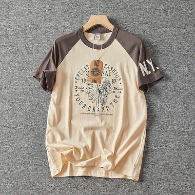 Été nouveau américain rétro à manches courtes col rond lettre imprimé T-shirt hommes mode Simple 100% coton lavé décontracté Sport hauts