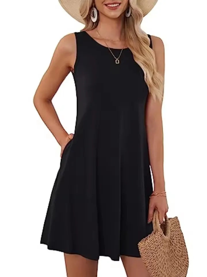 Mini robe trapèze rétro à col rond pour femmes, robes d'été pour femmes, poche en fibre, imprimé floral, glacé, précieux, décontracté