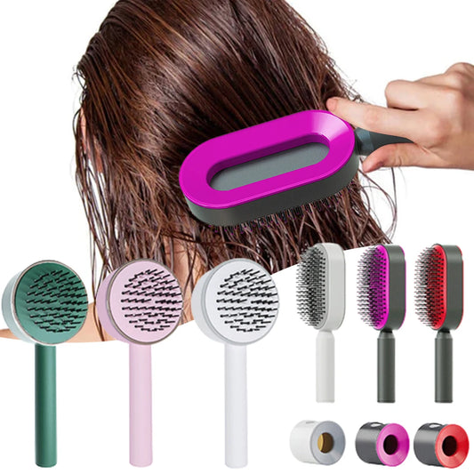 Peigne à cheveux Airbag Central, brosse à cheveux démêlante autonettoyante pour femmes, lisse, antistatique, Massage du cuir chevelu, livraison directe