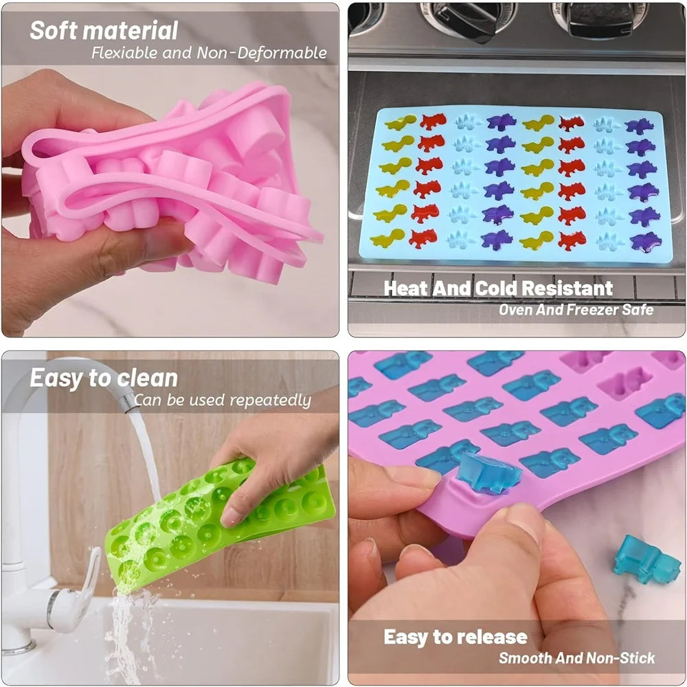 Moules à bonbons en Silicone avec 2 compte-gouttes, ensemble de moules à bonbons gommeux, plateaux à gelée, ensemble de moules de cuisson de bonbons réutilisables, outils de cuisine 4 pièces