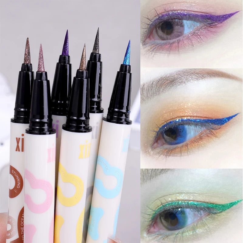 Crayon Eyeliner Liquide Nacré Mince, 6 Couleurs, 3 en 1, Brcorporelle, Ver à Soie, Bâton d'Ombre à Paupières, Lisse et Durable, Maquillage Eyeliner Pailmétrage