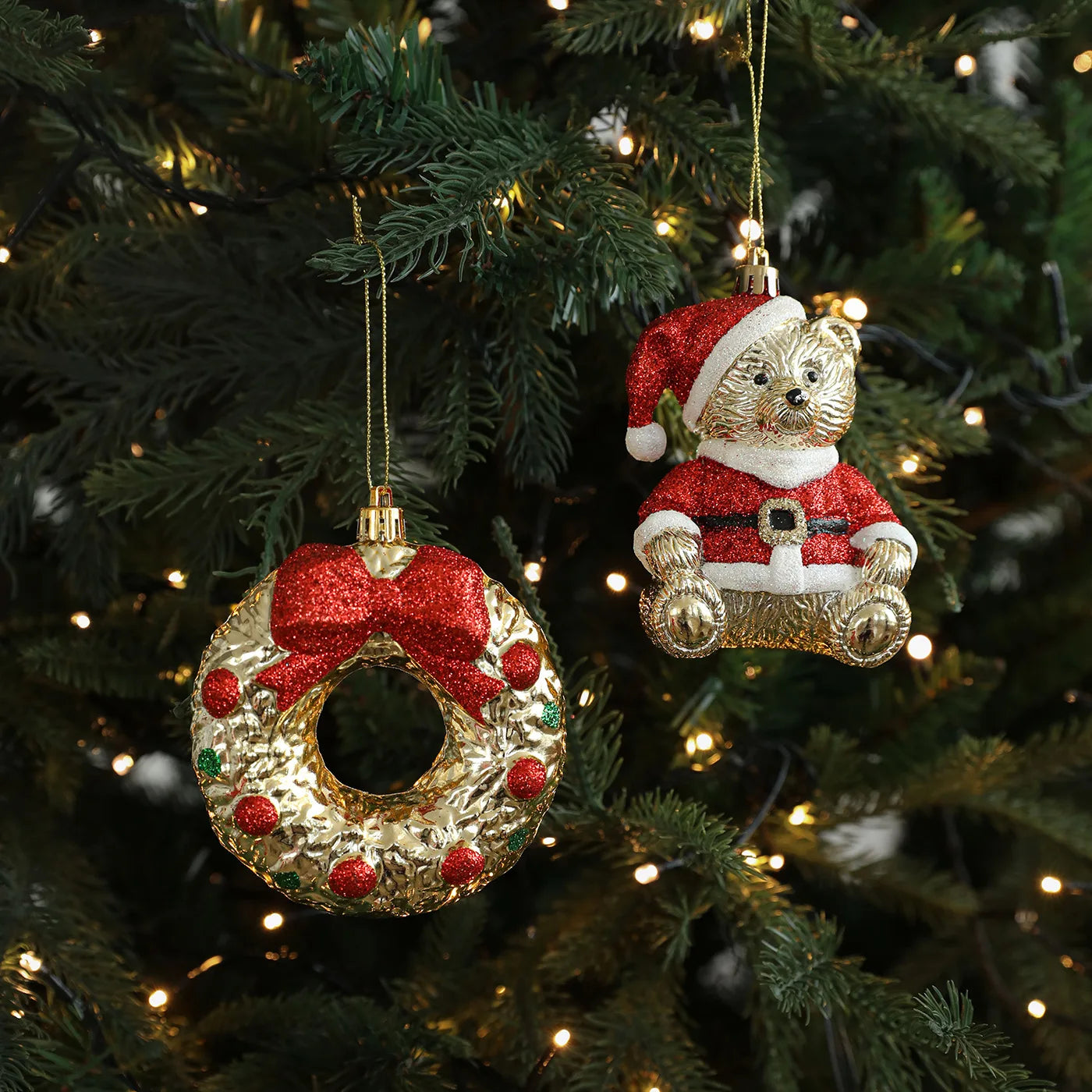 Ornements d'arbre de Noël, cloche d'ours en or, pendentifs suspendus pour arbre de Noël