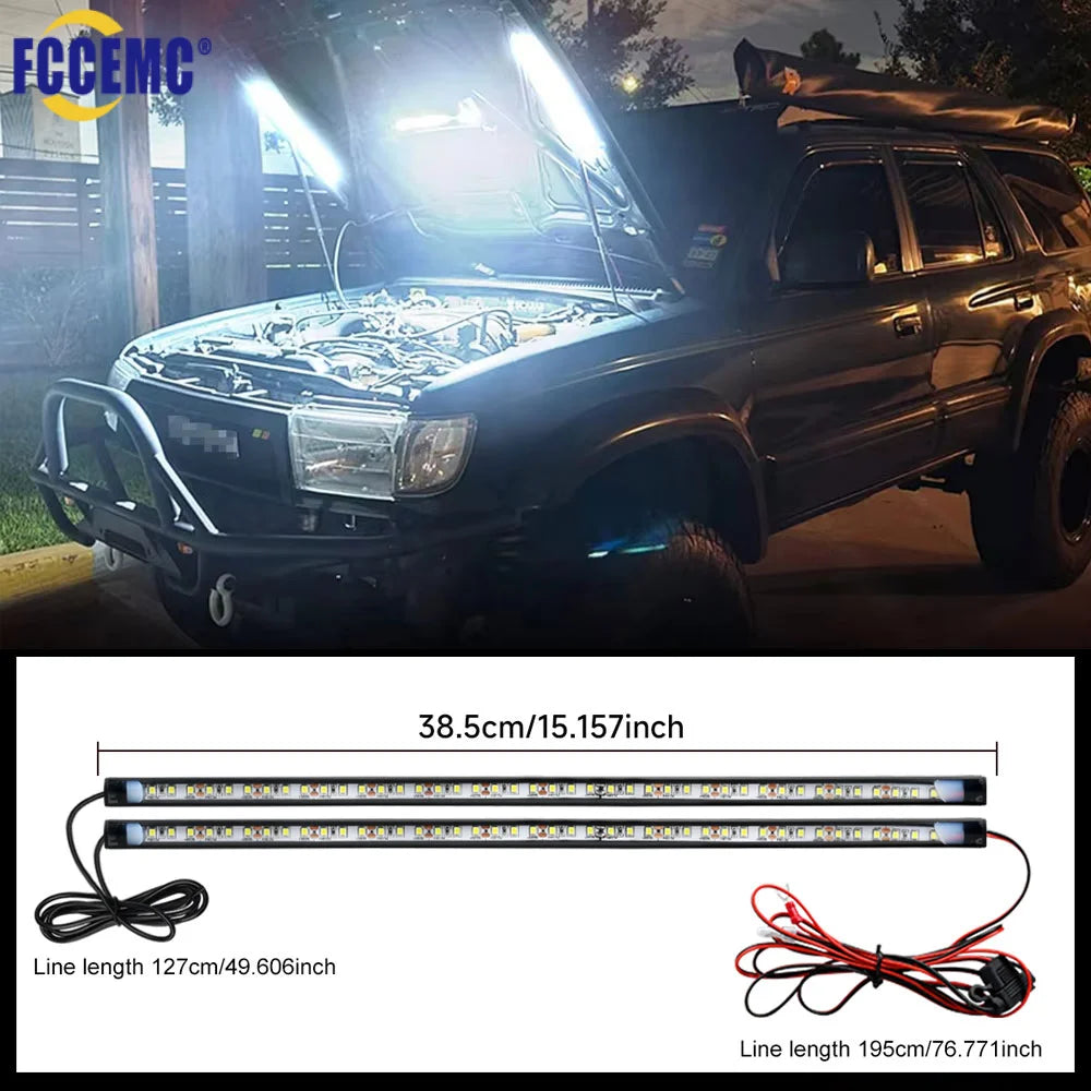 Éclairage LED sous le capot de voiture 2 en 1, 12V, universel, étanche, bande de lumière blanche Super brillante, convient à tout véhicule