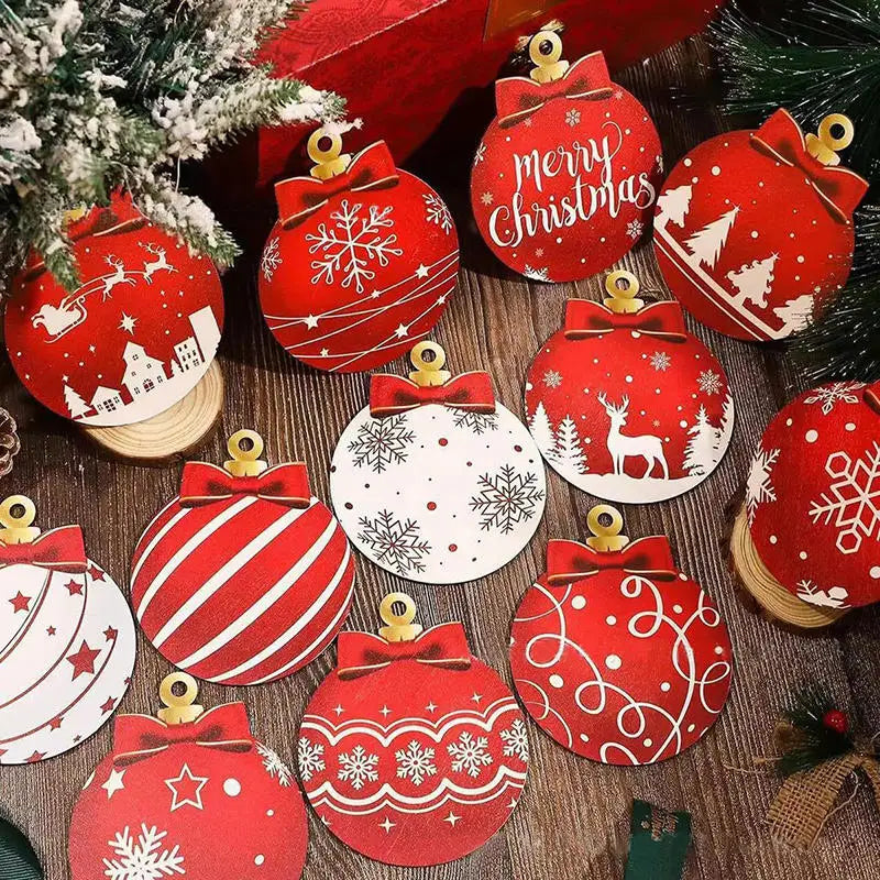 12 pièces decorations de Noël en bois pendentif arbre de Noël à décorer