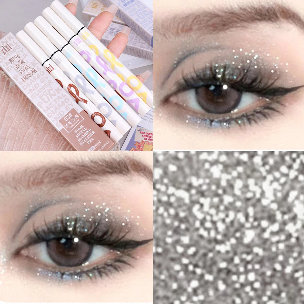 Crayon Eyeliner Liquide Nacré Mince, 6 Couleurs, 3 en 1, Brcorporelle, Ver à Soie, Bâton d'Ombre à Paupières, Lisse et Durable, Maquillage Eyeliner Pailmétrage